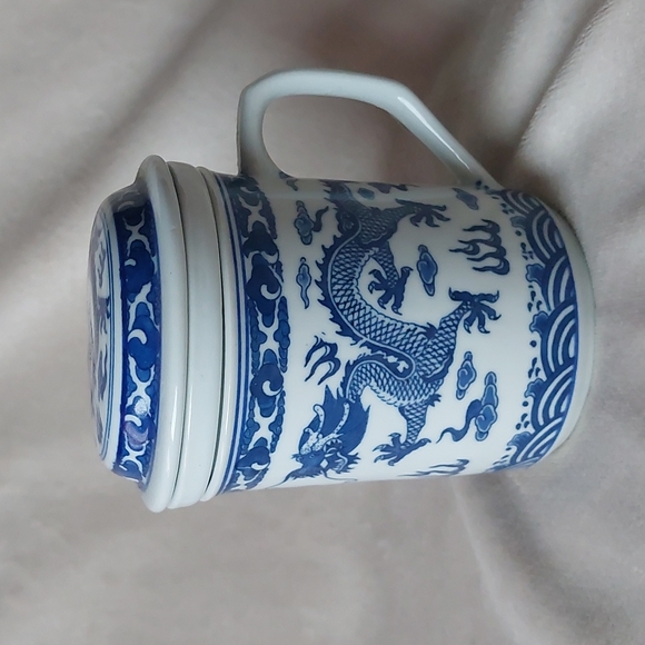 Dining Chinese Dragon Porcelain Tea Mug With Strainer And Lid Poshmark
